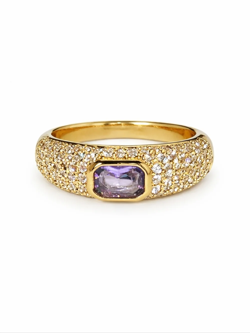 Bomb‎ Party NWT Gold Plated Pavé Ring Dark Purple Topaz CZ